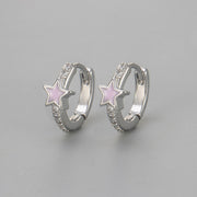 Glazed Pentagram Earrings/White Gold Pink