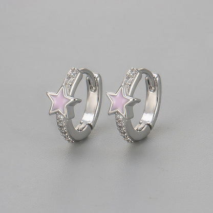 Pentagram Heart Hoops Earrings For Women Featuring Zircon Inlay And Crafted From Copper