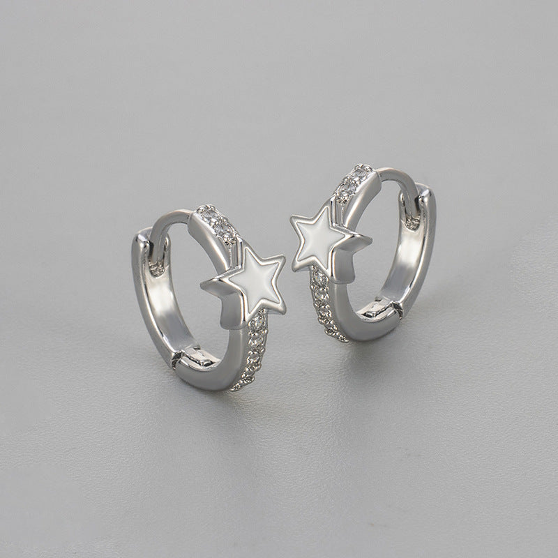 Pentagram Heart Hoops Earrings For Women Featuring Zircon Inlay And Crafted From Copper
