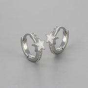 Glazed Five-Pointed Star Earrings/White Gold White