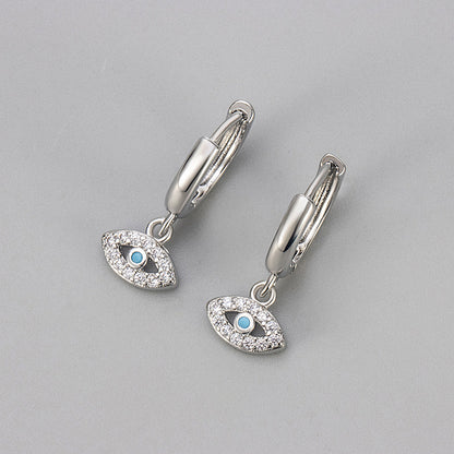 Heart Hoops Earrings For Women Featuring Devil's Eye Pattern With Zircon Inlay In Copper, Simple Style, Blue