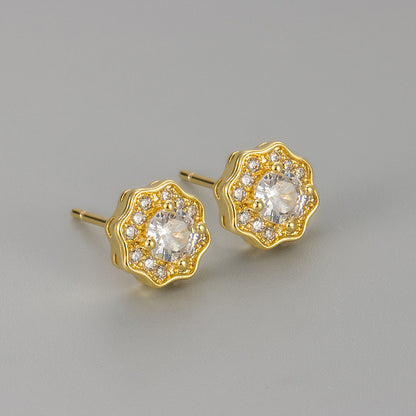 Heart Hoops For Stud Earrings Featuring Flower Pattern In Copper Material With Golden Color