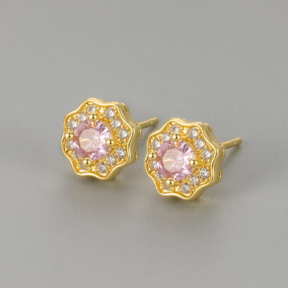 Heart Hoops For Stud Earrings Featuring Flower Pattern In Copper Material With Golden Color