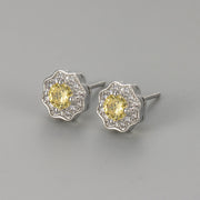 Flower Zircon Earrings/White Gold Yellow Diamond