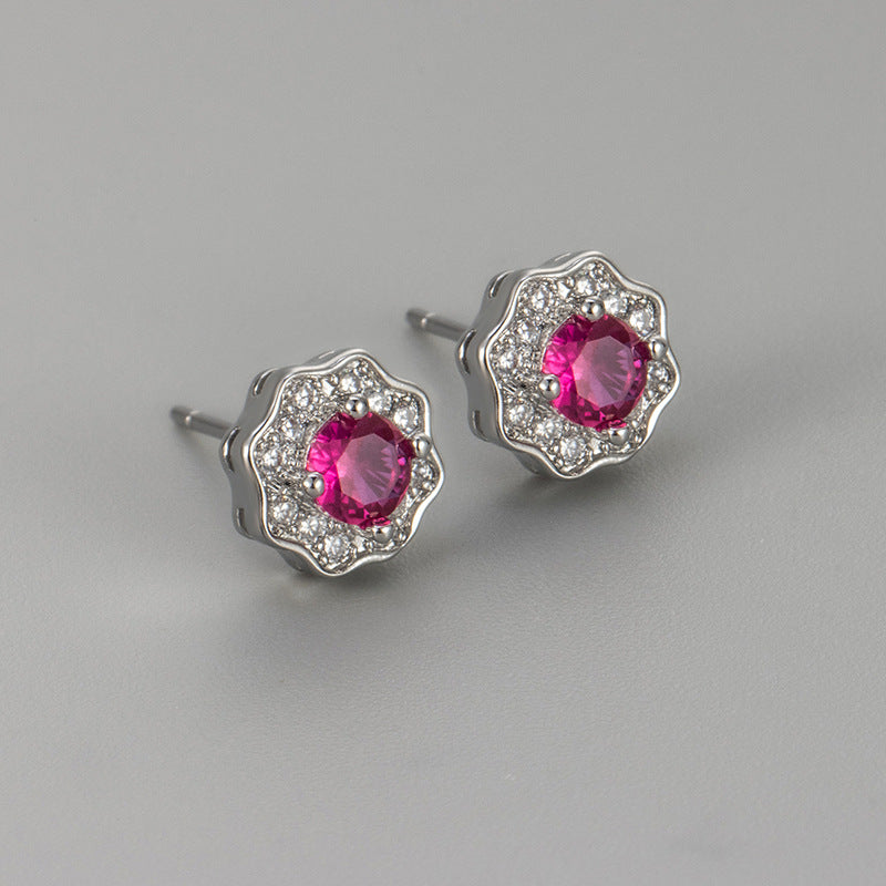 Heart Hoops For Stud Earrings Featuring Flower Pattern In Copper Material With Golden Color
