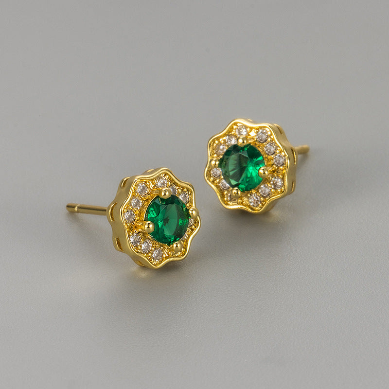 Heart Hoops For Stud Earrings Featuring Flower Pattern In Copper Material With Golden Color