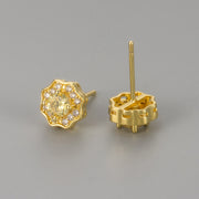 Flower Zircon Stud Earrings/Gold Color Yellow Diamond