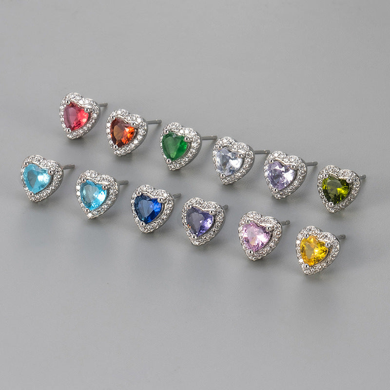 Sweet Heart Shape Heart Hoops For Stud Earrings Featuring Zircon Inlay And Copper Material