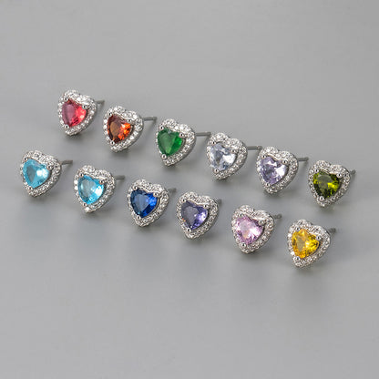 Sweet Heart Shape Heart Hoops For Stud Earrings Featuring Zircon Inlay And Copper Material
