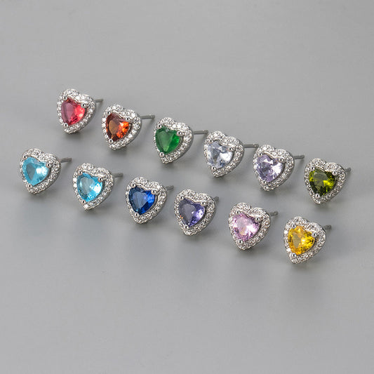 Sweet Heart Shape Heart Hoops For Stud Earrings Featuring Zircon Inlay And Copper Material