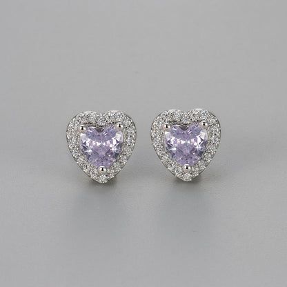 Sweet Heart Shape Heart Hoops For Stud Earrings Featuring Zircon Inlay And Copper Material