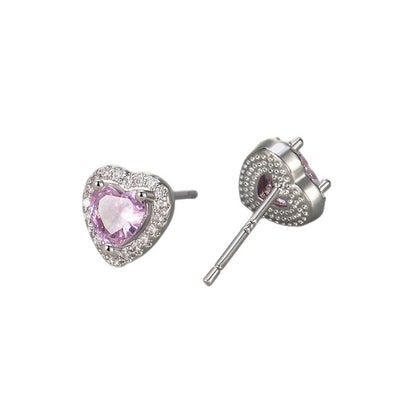 Sweet Heart Shape Heart Hoops For Stud Earrings Featuring Zircon Inlay And Copper Material