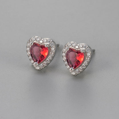 Sweet Heart Shape Heart Hoops For Stud Earrings Featuring Zircon Inlay And Copper Material