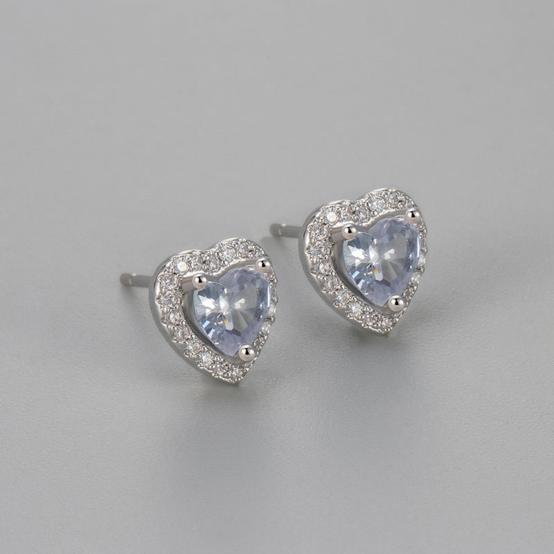 Sweet Heart Shape Heart Hoops For Stud Earrings Featuring Zircon Inlay And Copper Material