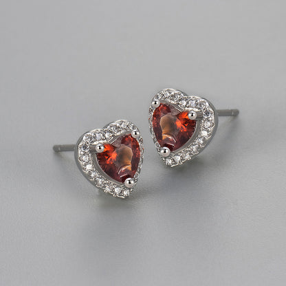 Sweet Heart Shape Heart Hoops For Stud Earrings Featuring Zircon Inlay And Copper Material