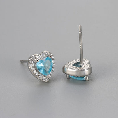 Sweet Heart Shape Heart Hoops For Stud Earrings Featuring Zircon Inlay And Copper Material