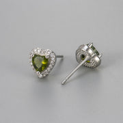 Zircon Heart Earrings/Olive Green