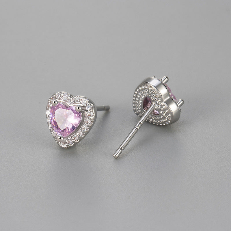Sweet Heart Shape Heart Hoops For Stud Earrings Featuring Zircon Inlay And Copper Material