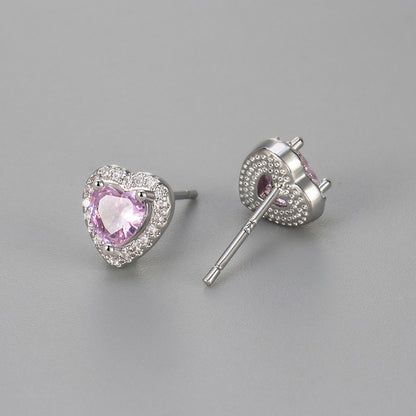 Sweet Heart Shape Heart Hoops For Stud Earrings Featuring Zircon Inlay And Copper Material
