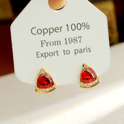 Round Stud Earrings For Women With 18K Real Gold Plated And Zircon Inlay