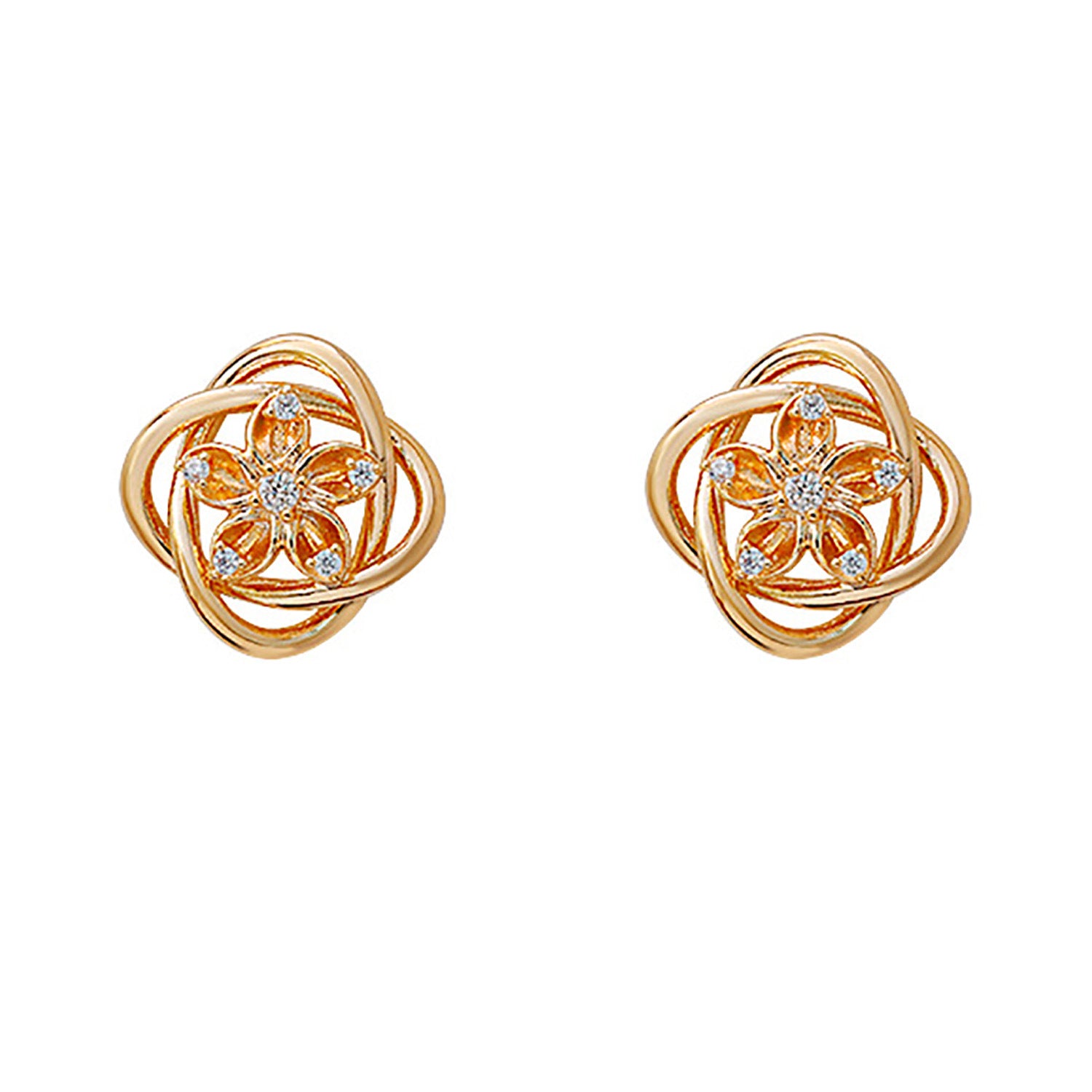 Flower Pattern Round Petal Stud Earrings For Women In Elegant Champagne Color