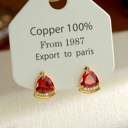 Round Stud Earrings For Women With 18K Real Gold Plated And Zircon Inlay