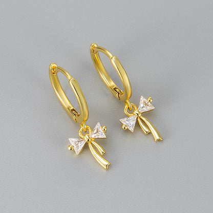 Sweet Bow Knot Stud Earrings For Women In Silver Featuring Copper Material