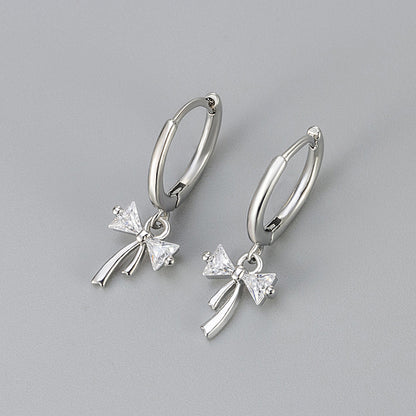 Sweet Bow Knot Stud Earrings For Women In Silver Featuring Copper Material