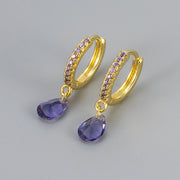 Diamond Drop Earrings/Gold Color Purple Diamond