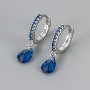 Diamond-encrusted Water Drop Earrings/White Gold Blue Diamond
