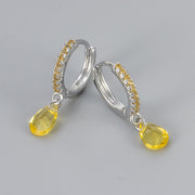 Diamond-encrusted Water Drop Earrings/White Gold Yellow Diamond