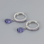 Diamond-encrusted Water Drop Earrings/White Gold Purple Diamond