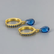 Diamond Drop Earrings/Gold Color Blue Diamond