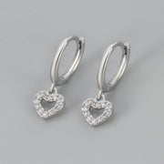 Heart-shaped Hollow Earrings/White Gold