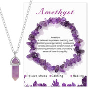 Amethyst Gravel + Amethyst Hexagonal Column Necklace + Amethyst Card