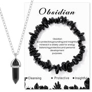 Obsidian Gravel + Obsidian Hexagonal Pillar Necklace + Obsidian Card