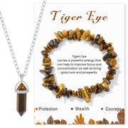 Yellow Tiger Crushed Stone + Yellow Tiger Hexagonal Column Necklace + Tigers Eye Card