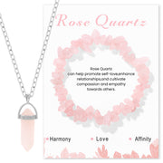 Rose Quartz Gravel + Rose Quartz Hexagonal Column Necklace + Rose Quartz Card