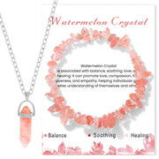 Watermelon Red Gravel + Watermelon Red Hexagonal Necklace + Watermelon Crystal Card