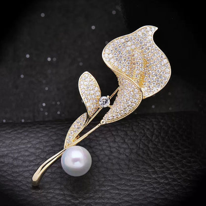 Golden Flower Pin Brooch, Elegant Floral Jewelry Accessory For Women