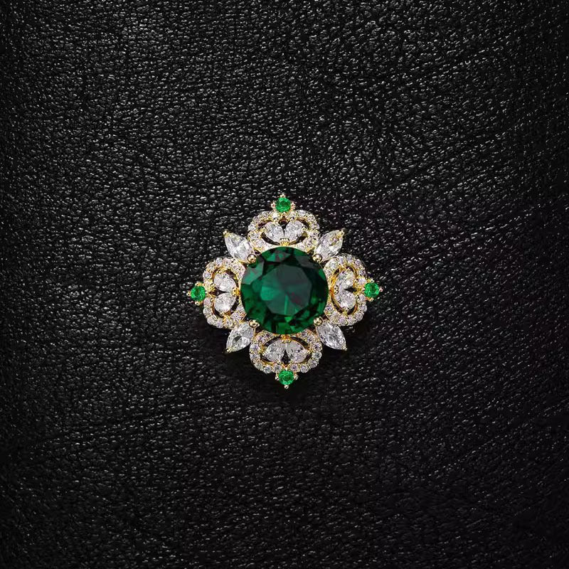 Flower Pin Brooch Featuring Zircon Inlay In Elegant Green Color