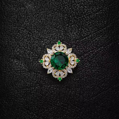 Flower Pin Brooch Featuring Zircon Inlay In Elegant Green Color