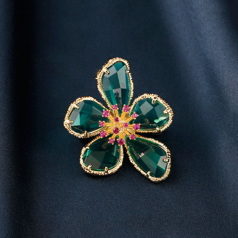 Golden Flower Pin Brooch, Elegant Floral Jewelry Accessory For Women
