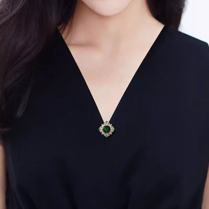Flower Pin Brooch Featuring Zircon Inlay In Elegant Green Color