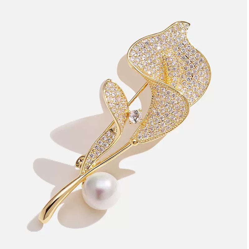 Golden Flower Pin Brooch, Elegant Floral Jewelry Accessory For Women