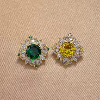 Flower Pin Brooch Featuring Zircon Inlay In Elegant Green Color