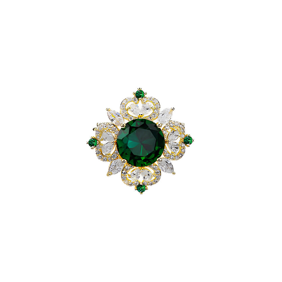 Flower Pin Brooch Featuring Zircon Inlay In Elegant Green Color