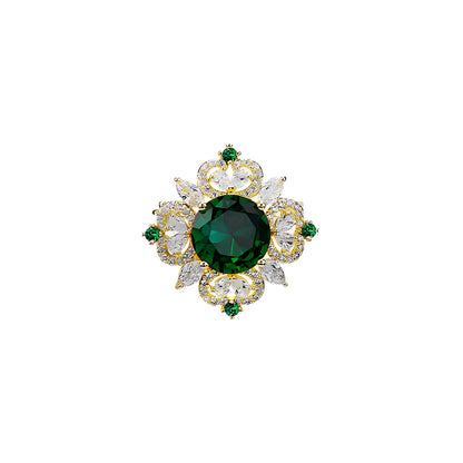 Flower Pin Brooch Featuring Zircon Inlay In Elegant Green Color