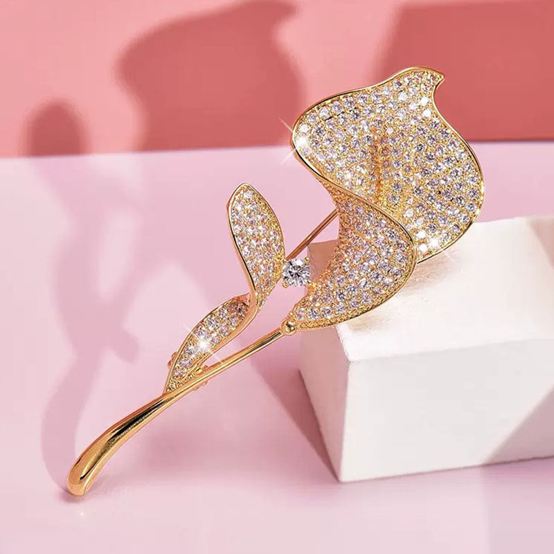 Golden Flower Pin Brooch, Elegant Floral Jewelry Accessory For Women
