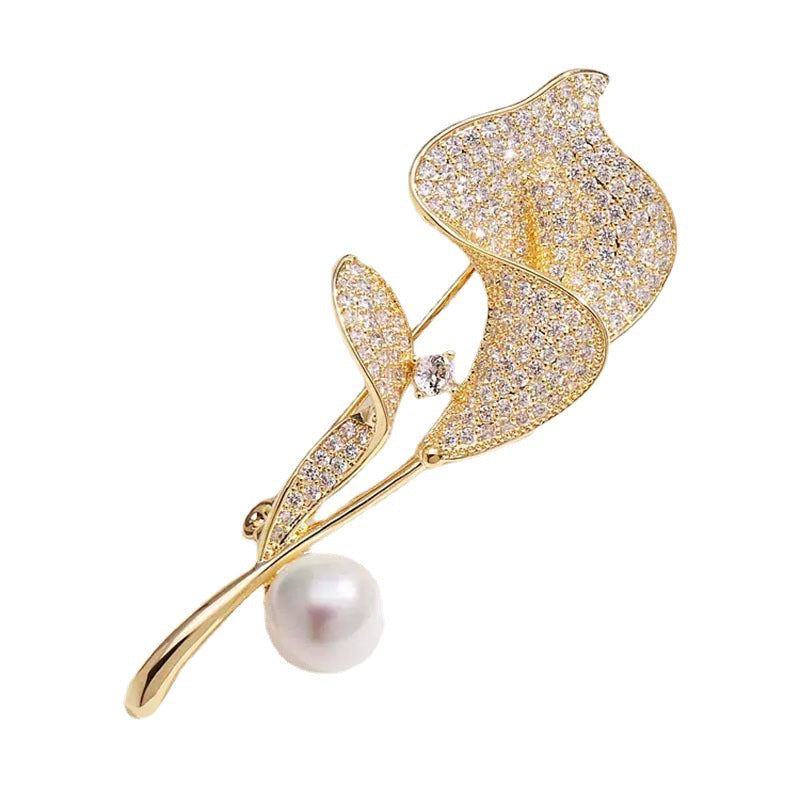 Golden Flower Pin Brooch, Elegant Floral Jewelry Accessory For Women